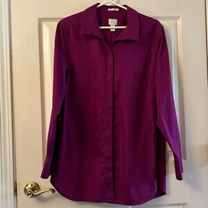 Chico’s no-iron button down tunic, size 2, magenta